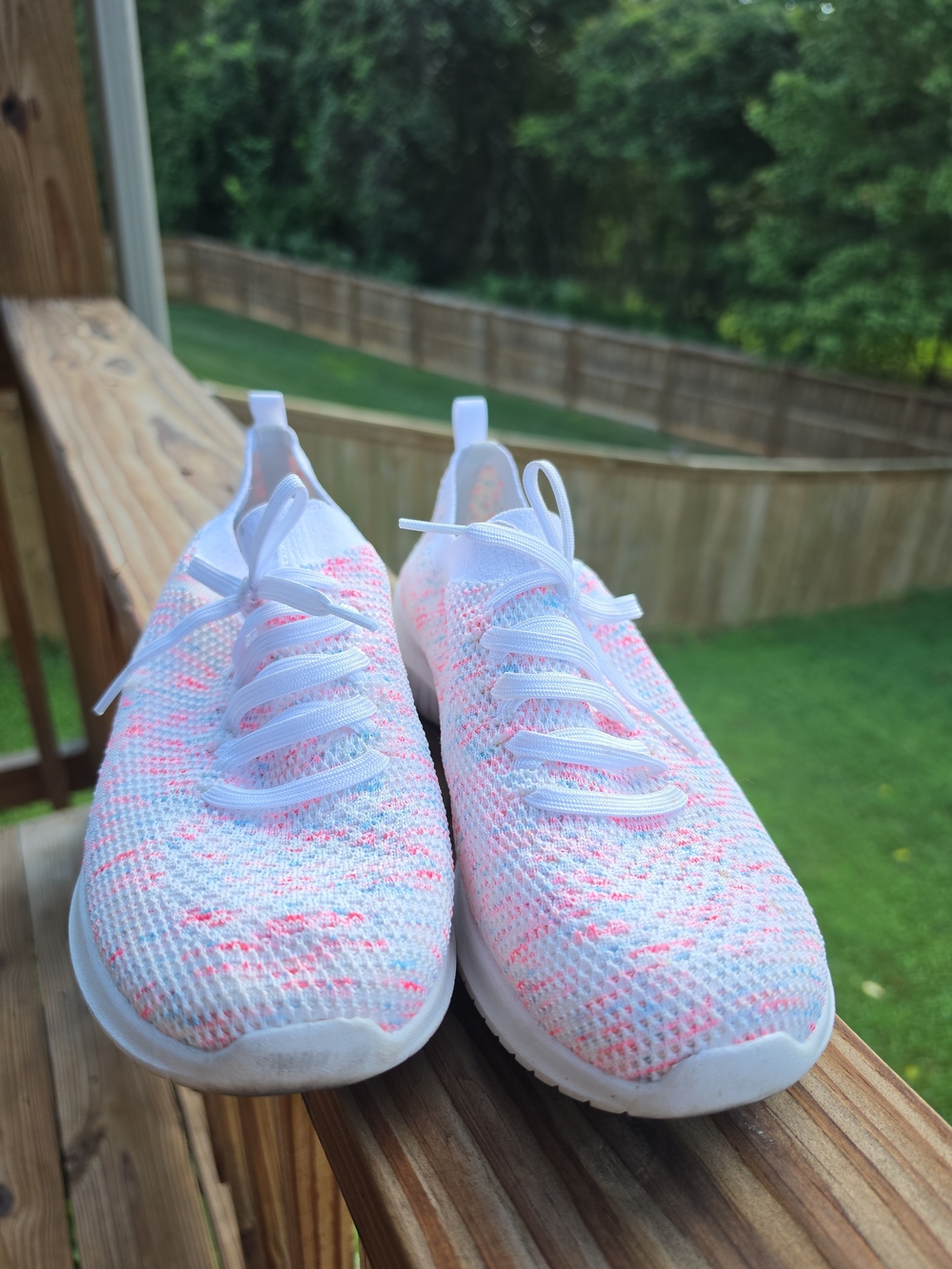 Skechers Ultra Flex Happy Days Sneakers Womens Sz 11 White/pink/blue Knit Shoes